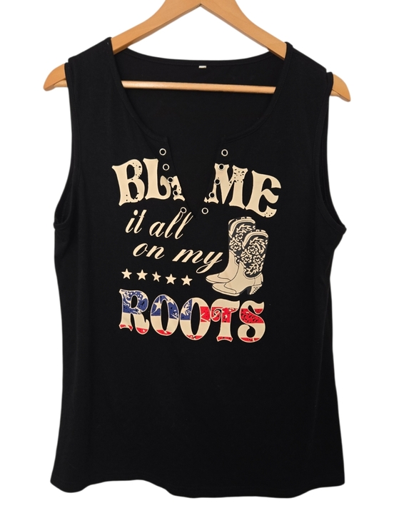 Tops - Blame It All On My Roots Western Graphic Tank Lace Up Neck Size Large